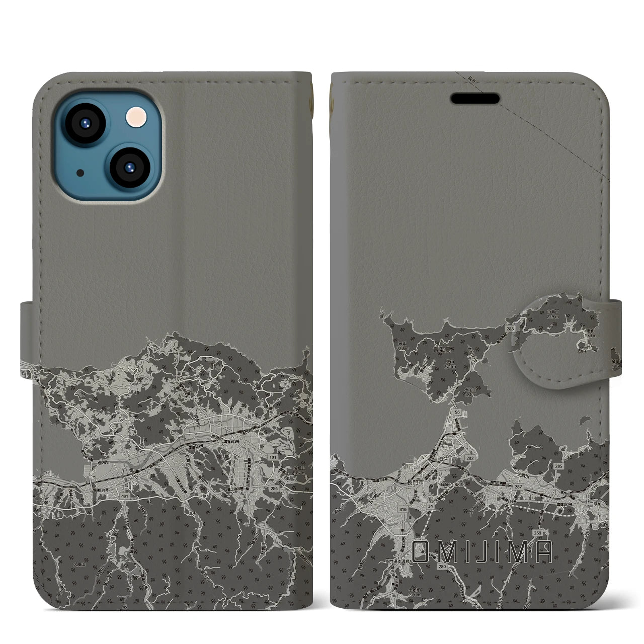 【青海島(山口県)】地図柄iPhoneケース(手帳タイプ)