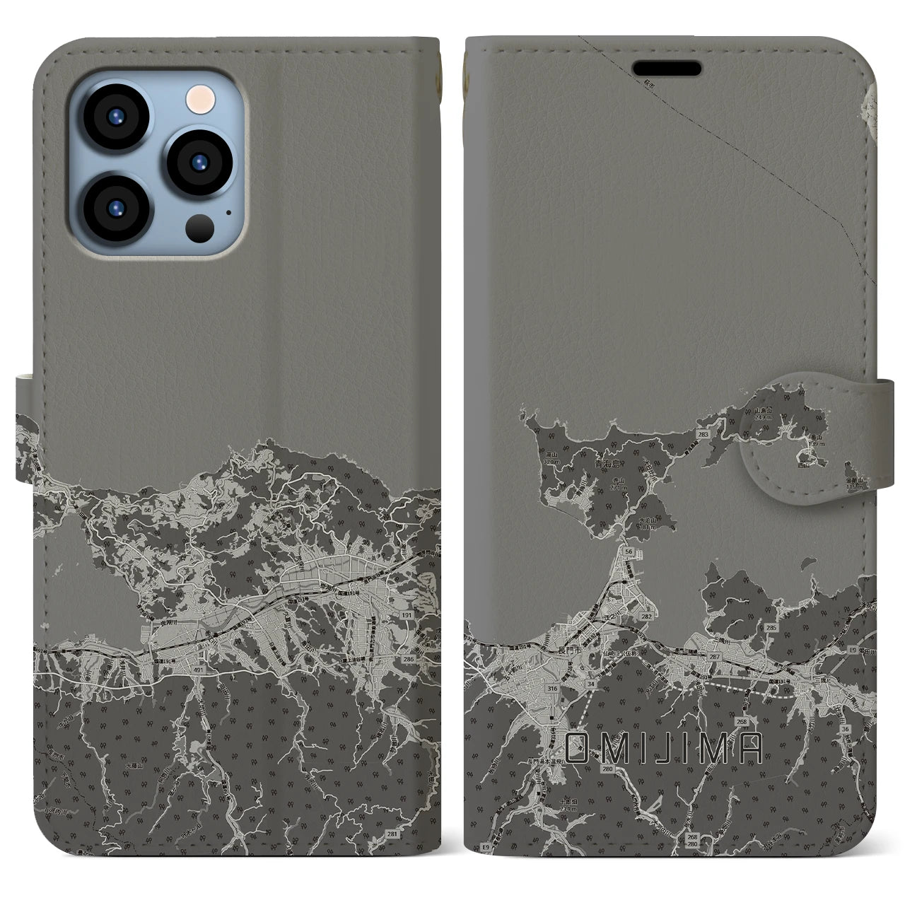 【青海島(山口県)】地図柄iPhoneケース(手帳タイプ)