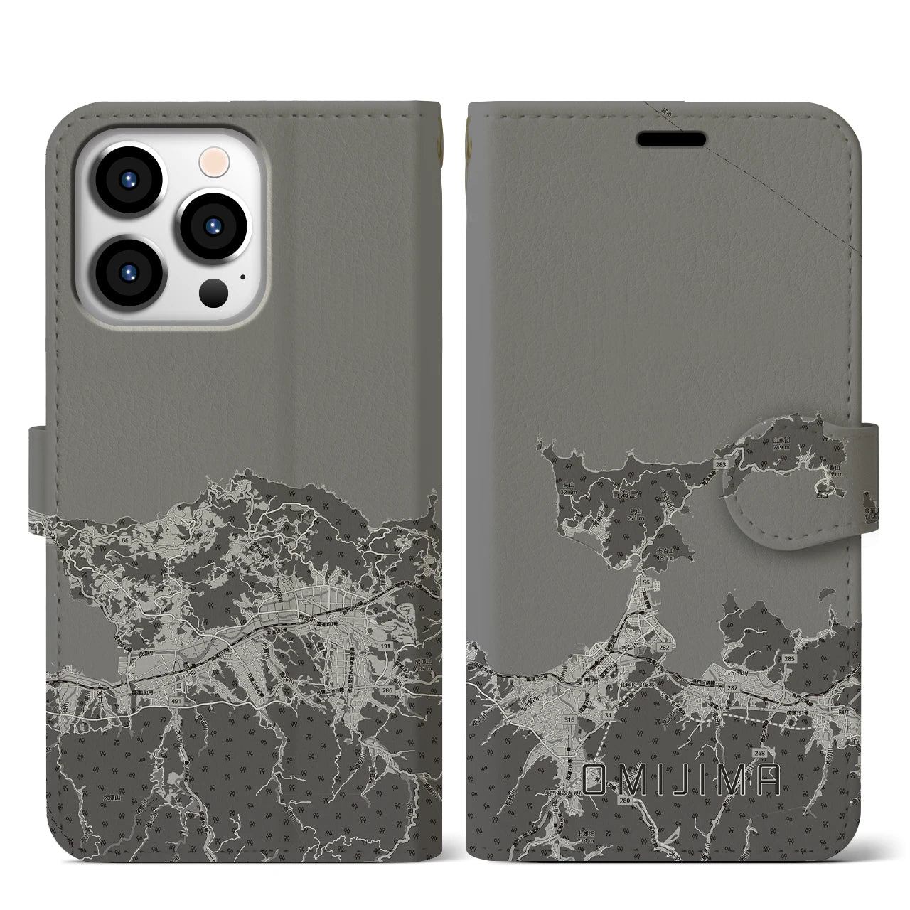 【青海島(山口県)】地図柄iPhoneケース(手帳タイプ)