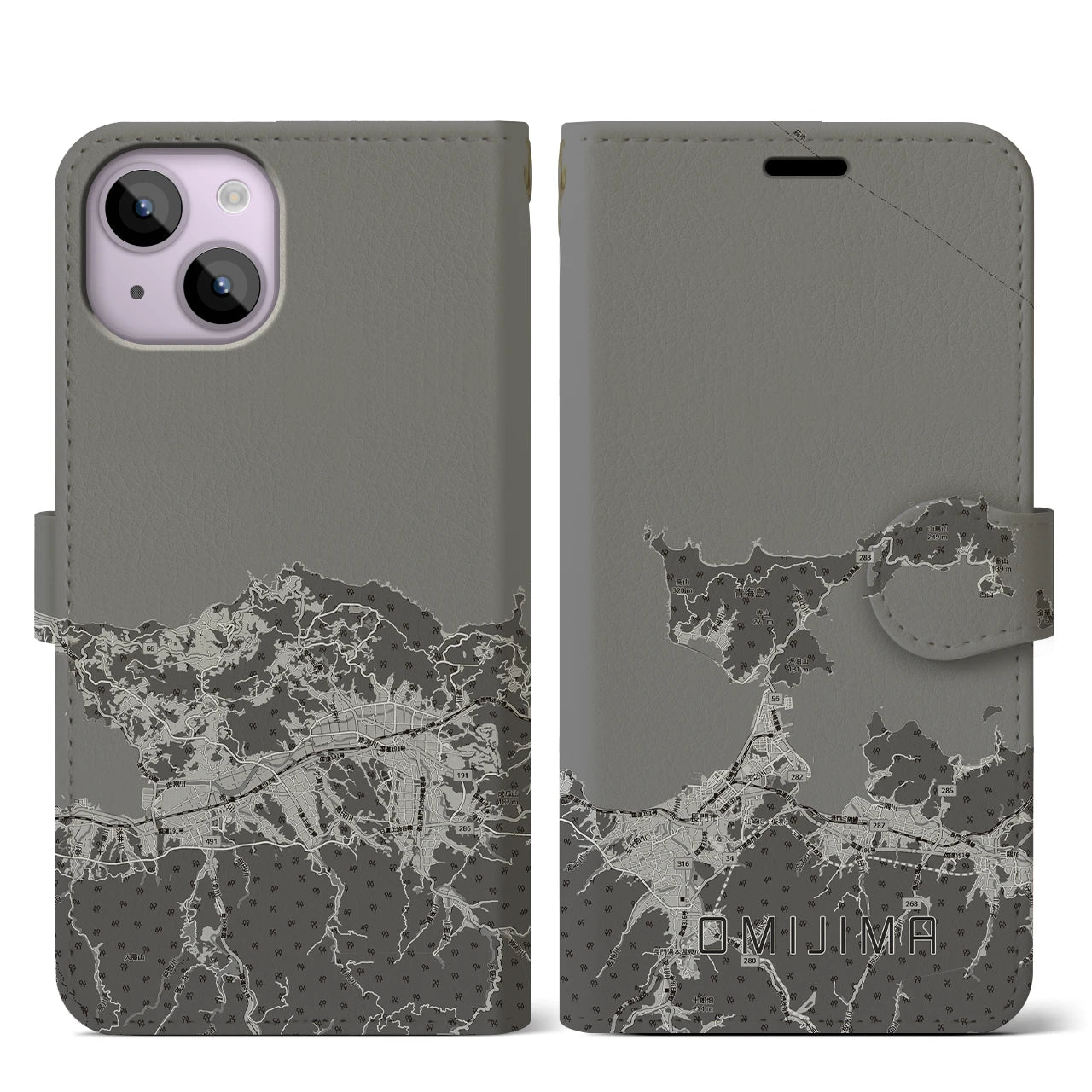 【青海島(山口県)】地図柄iPhoneケース(手帳タイプ)