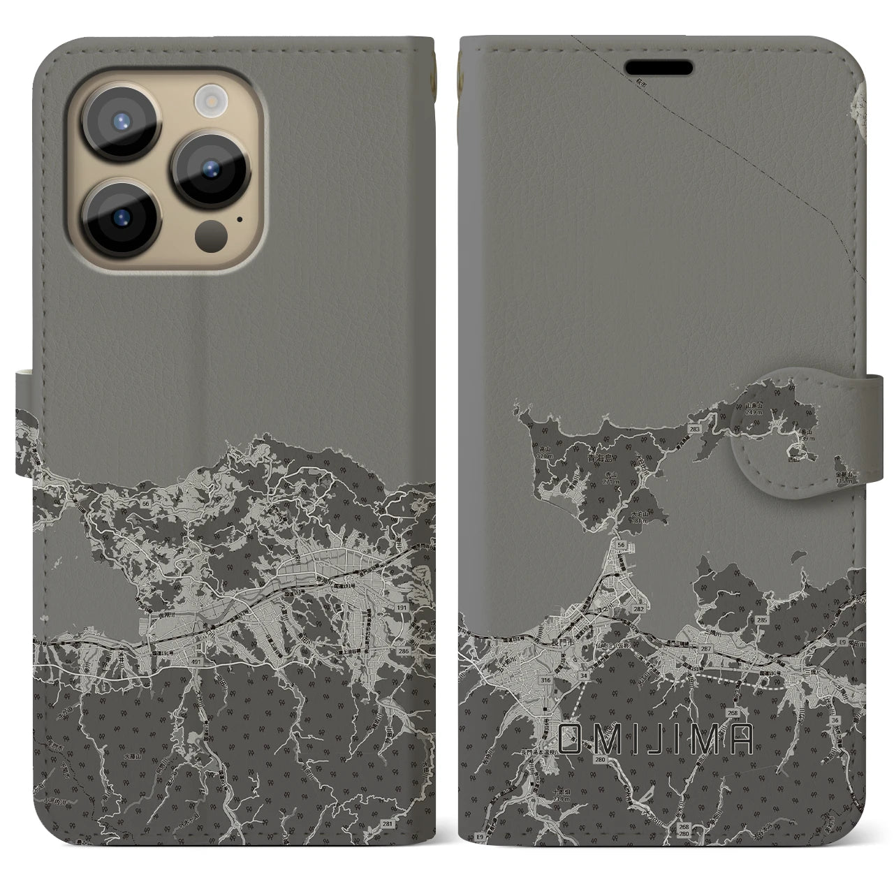 【青海島(山口県)】地図柄iPhoneケース(手帳タイプ)