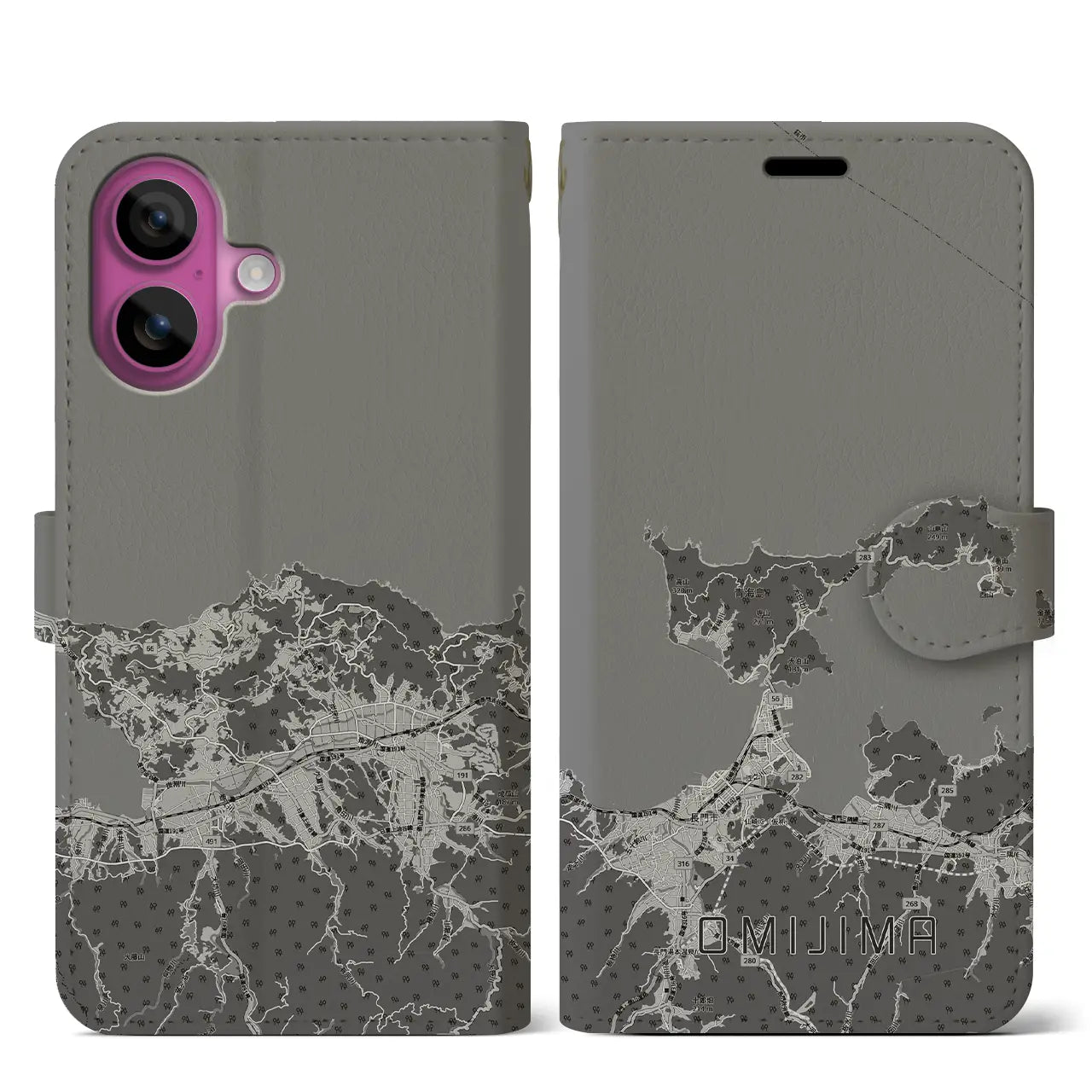 【青海島(山口県)】地図柄iPhoneケース(手帳タイプ)