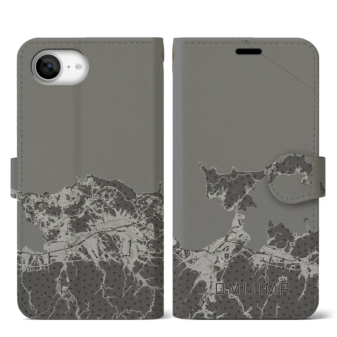 【青海島(山口県)】地図柄iPhoneケース(手帳タイプ)