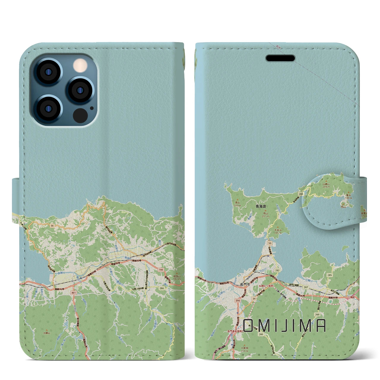 【青海島(山口県)】地図柄iPhoneケース(手帳タイプ)