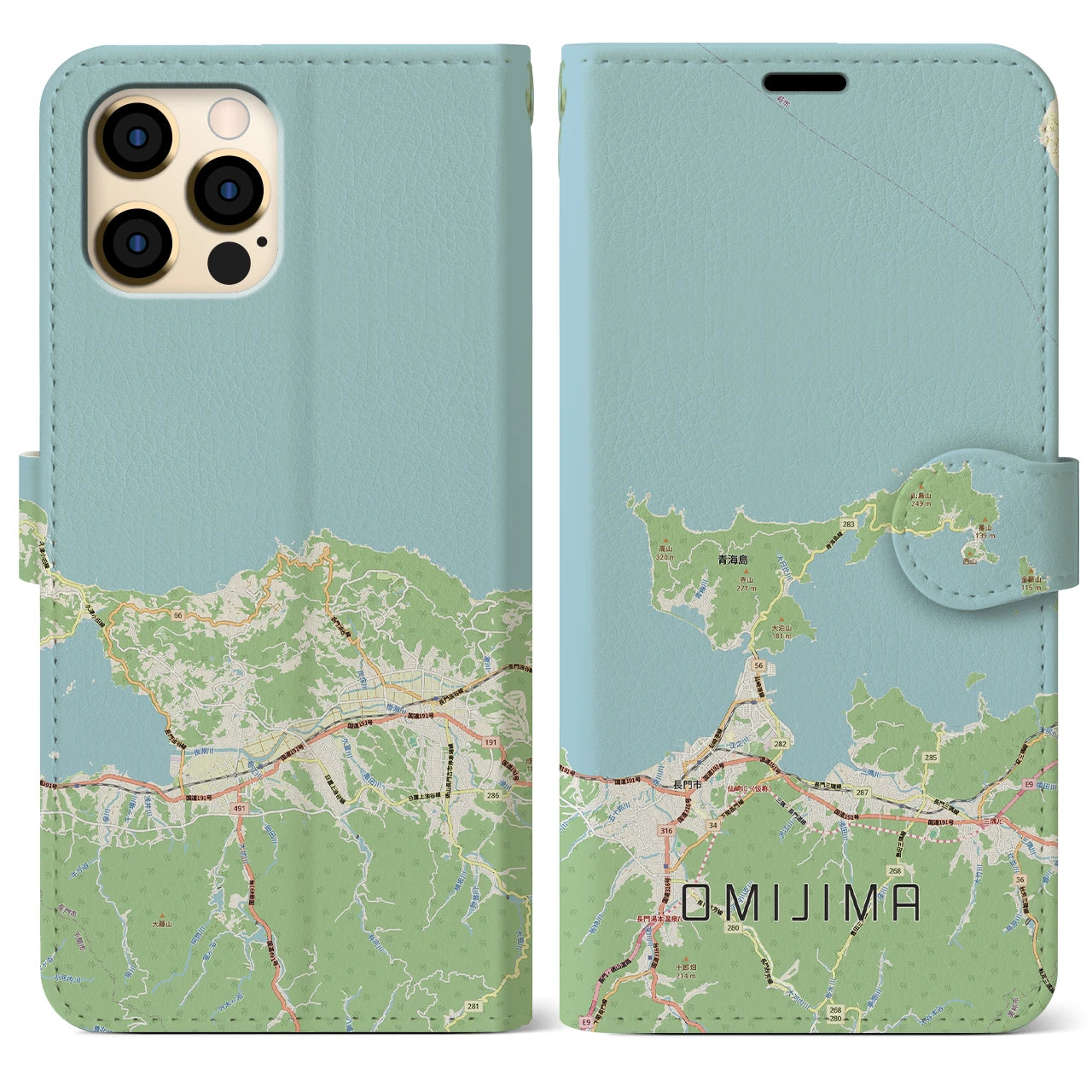 【青海島(山口県)】地図柄iPhoneケース(手帳タイプ)