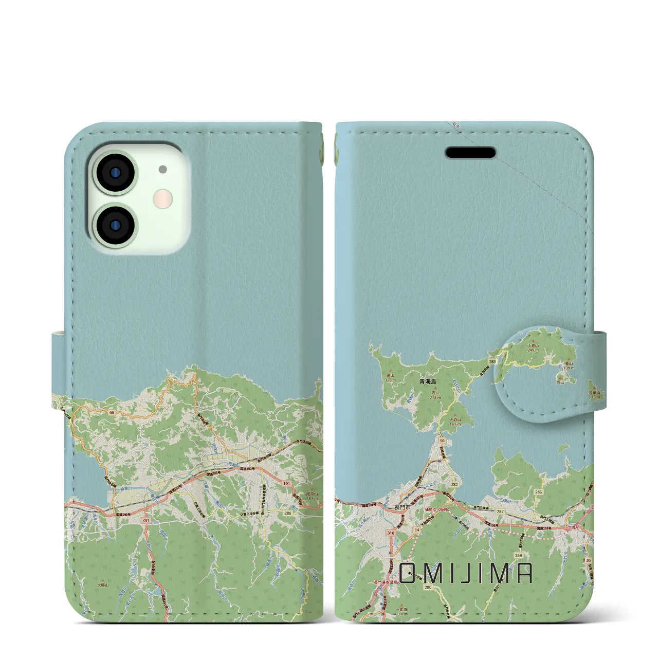 【青海島(山口県)】地図柄iPhoneケース(手帳タイプ)