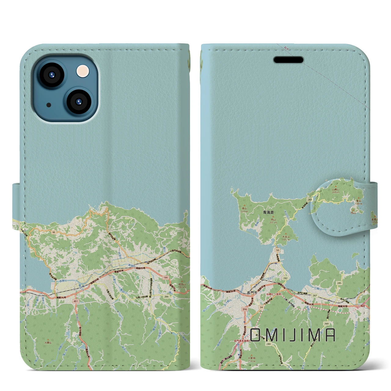 【青海島(山口県)】地図柄iPhoneケース(手帳タイプ)