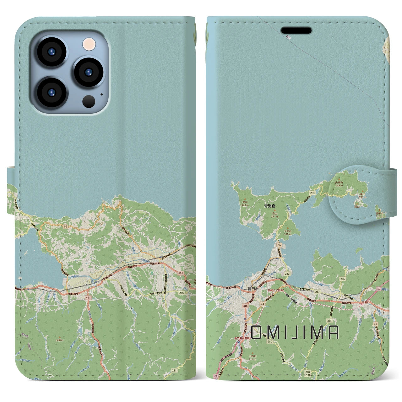 【青海島(山口県)】地図柄iPhoneケース(手帳タイプ)