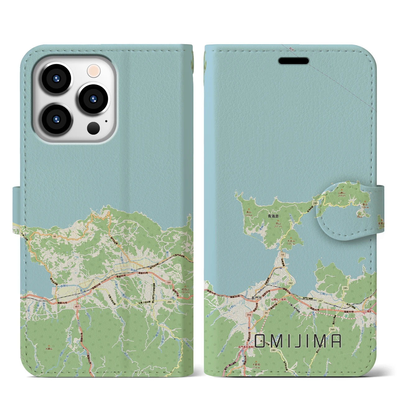 【青海島(山口県)】地図柄iPhoneケース(手帳タイプ)