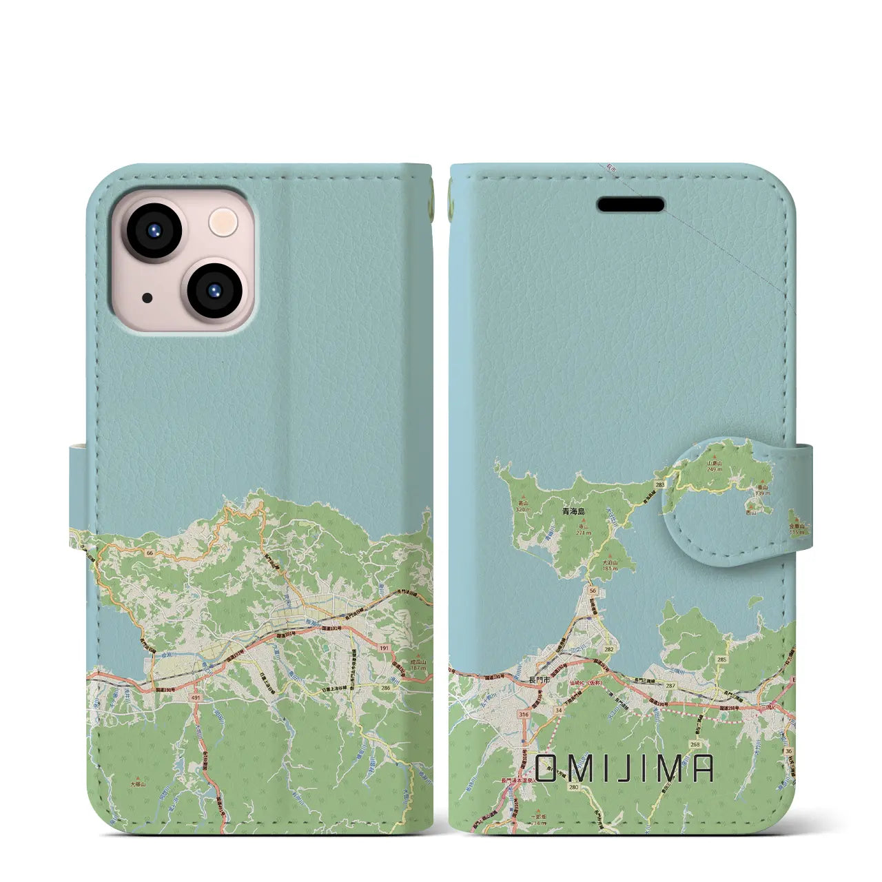 【青海島(山口県)】地図柄iPhoneケース(手帳タイプ)