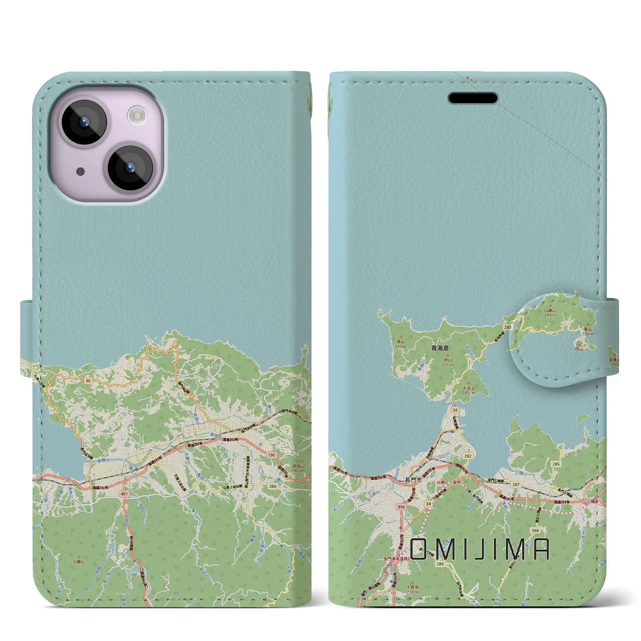 【青海島(山口県)】地図柄iPhoneケース(手帳タイプ)