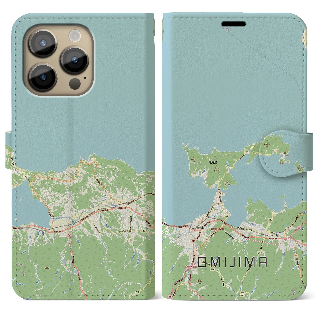 【青海島(山口県)】地図柄iPhoneケース(手帳タイプ)