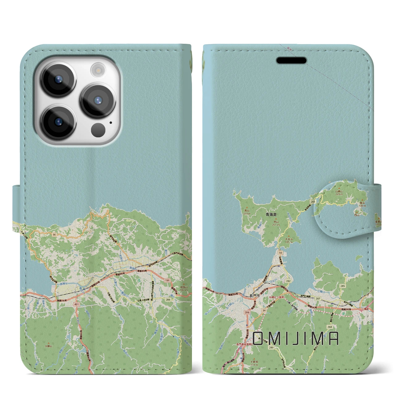 【青海島(山口県)】地図柄iPhoneケース(手帳タイプ)