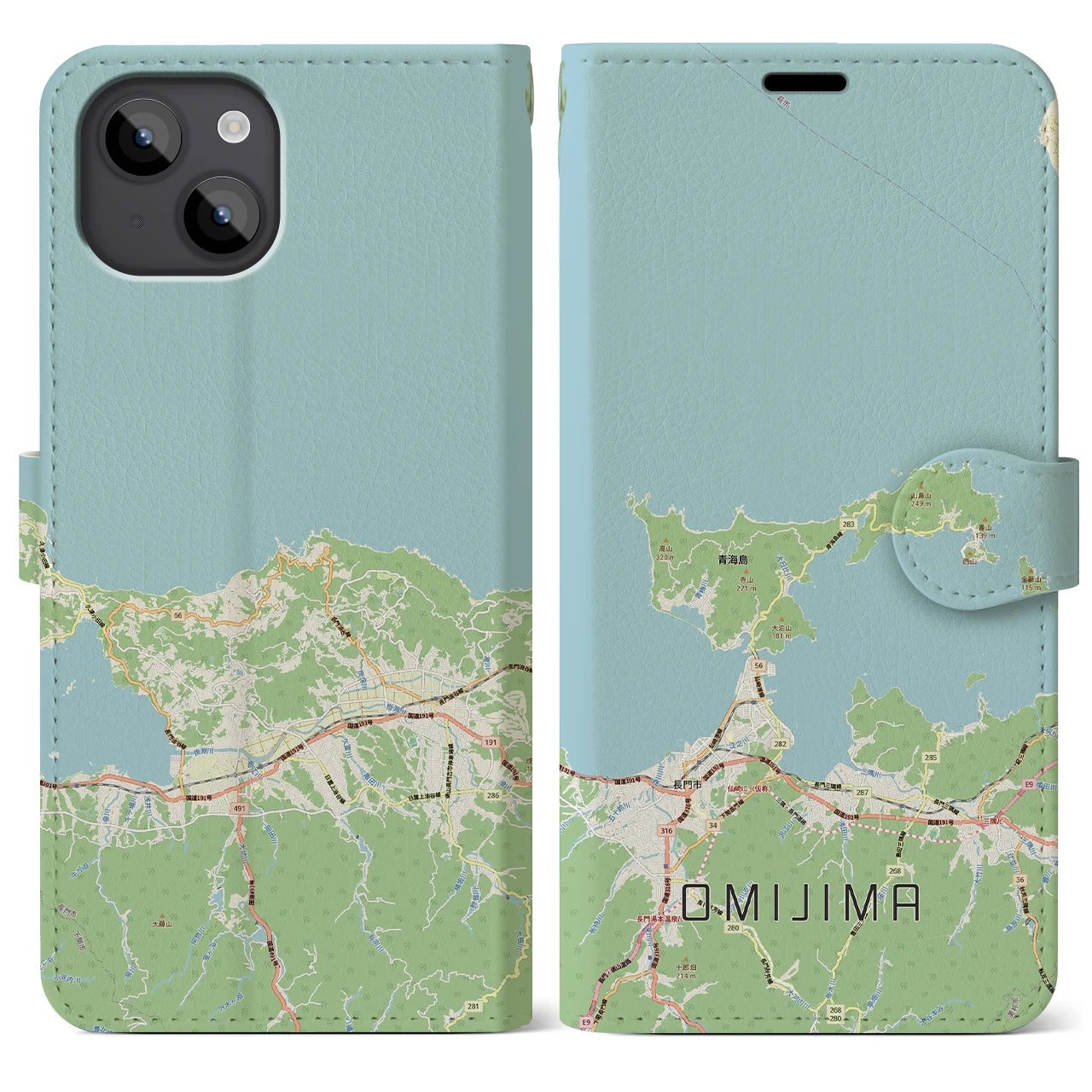 【青海島(山口県)】地図柄iPhoneケース(手帳タイプ)