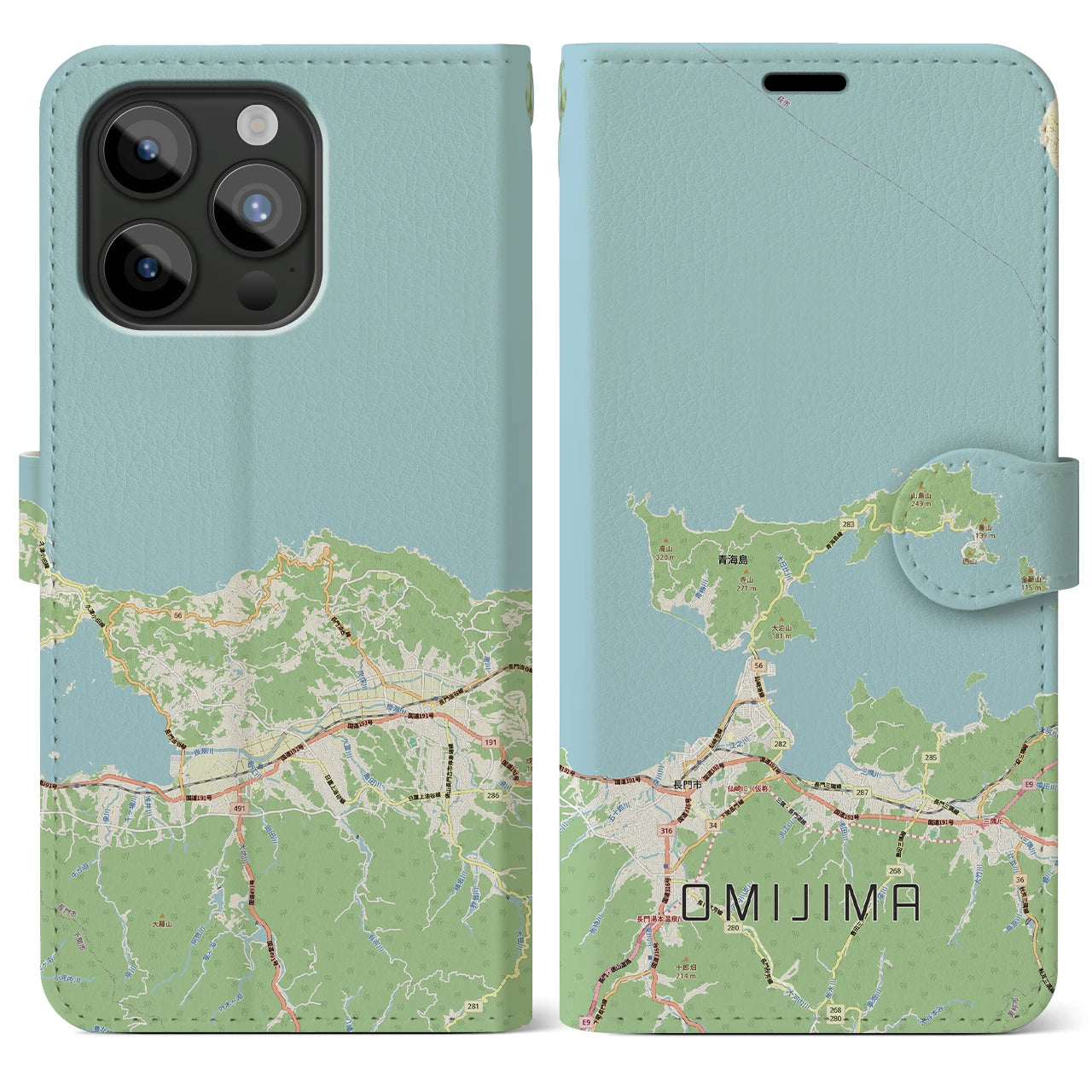 【青海島(山口県)】地図柄iPhoneケース(手帳タイプ)