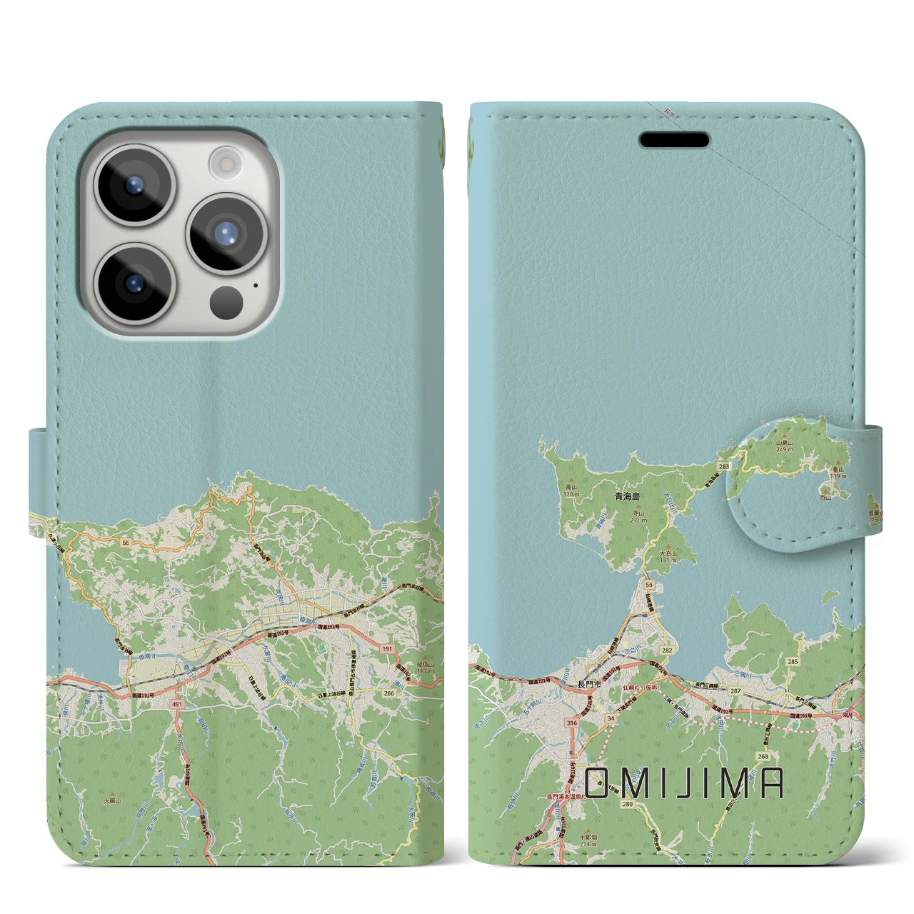 【青海島(山口県)】地図柄iPhoneケース(手帳タイプ)
