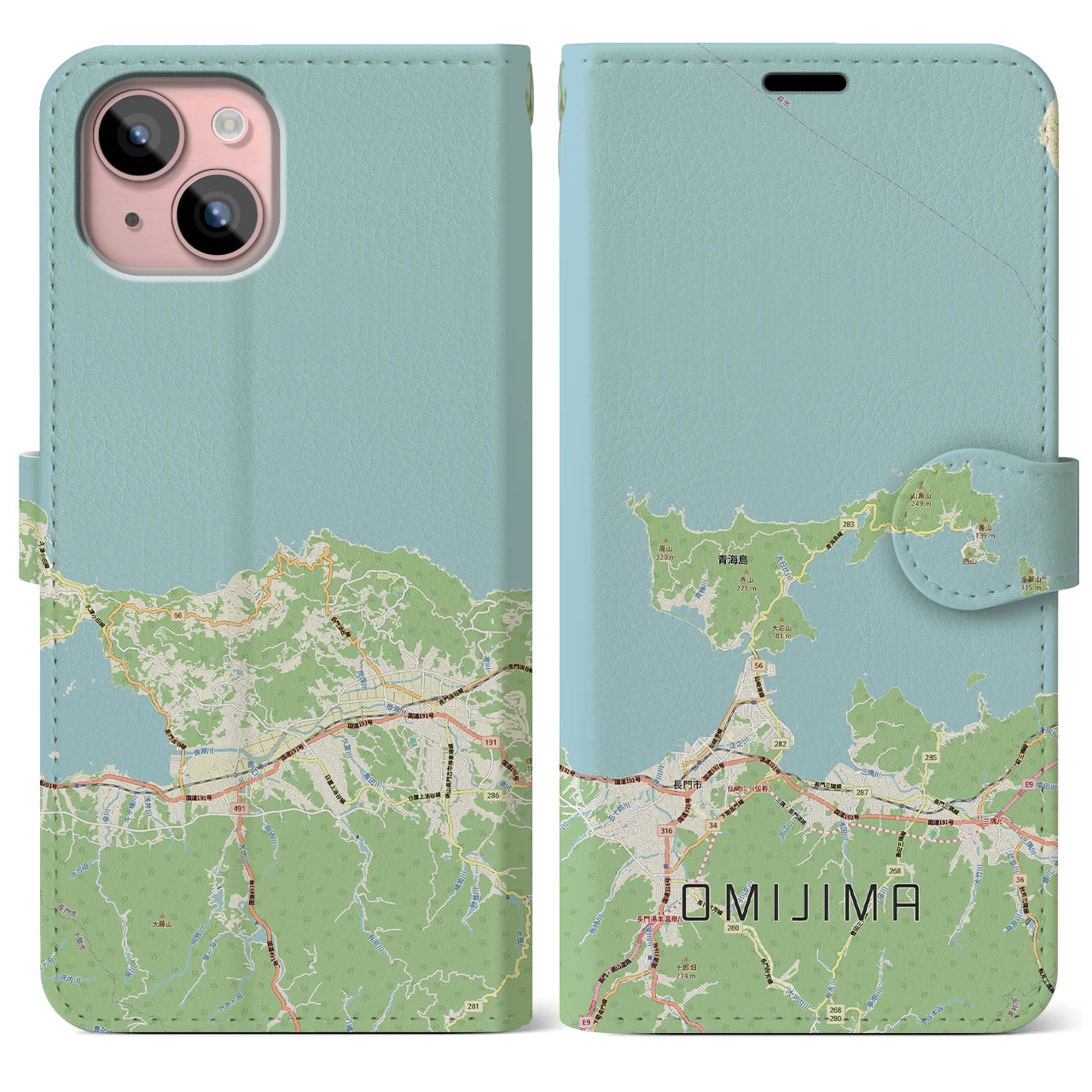 【青海島(山口県)】地図柄iPhoneケース(手帳タイプ)