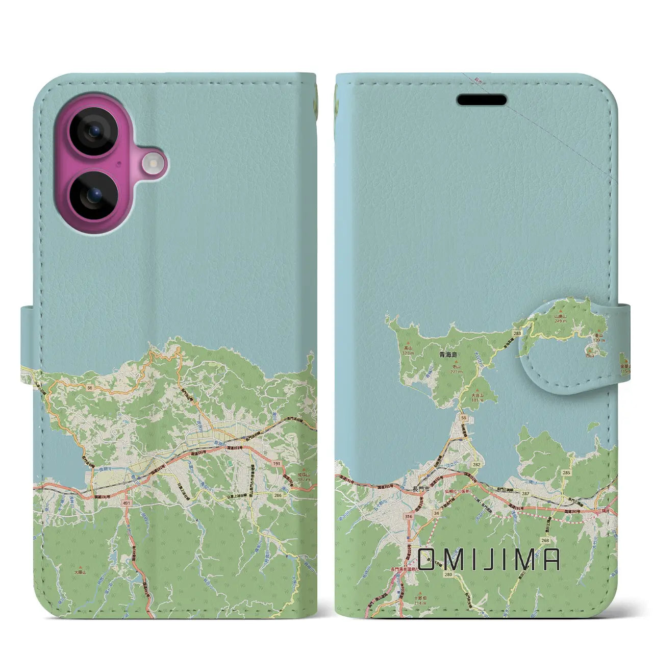 【青海島(山口県)】地図柄iPhoneケース(手帳タイプ)