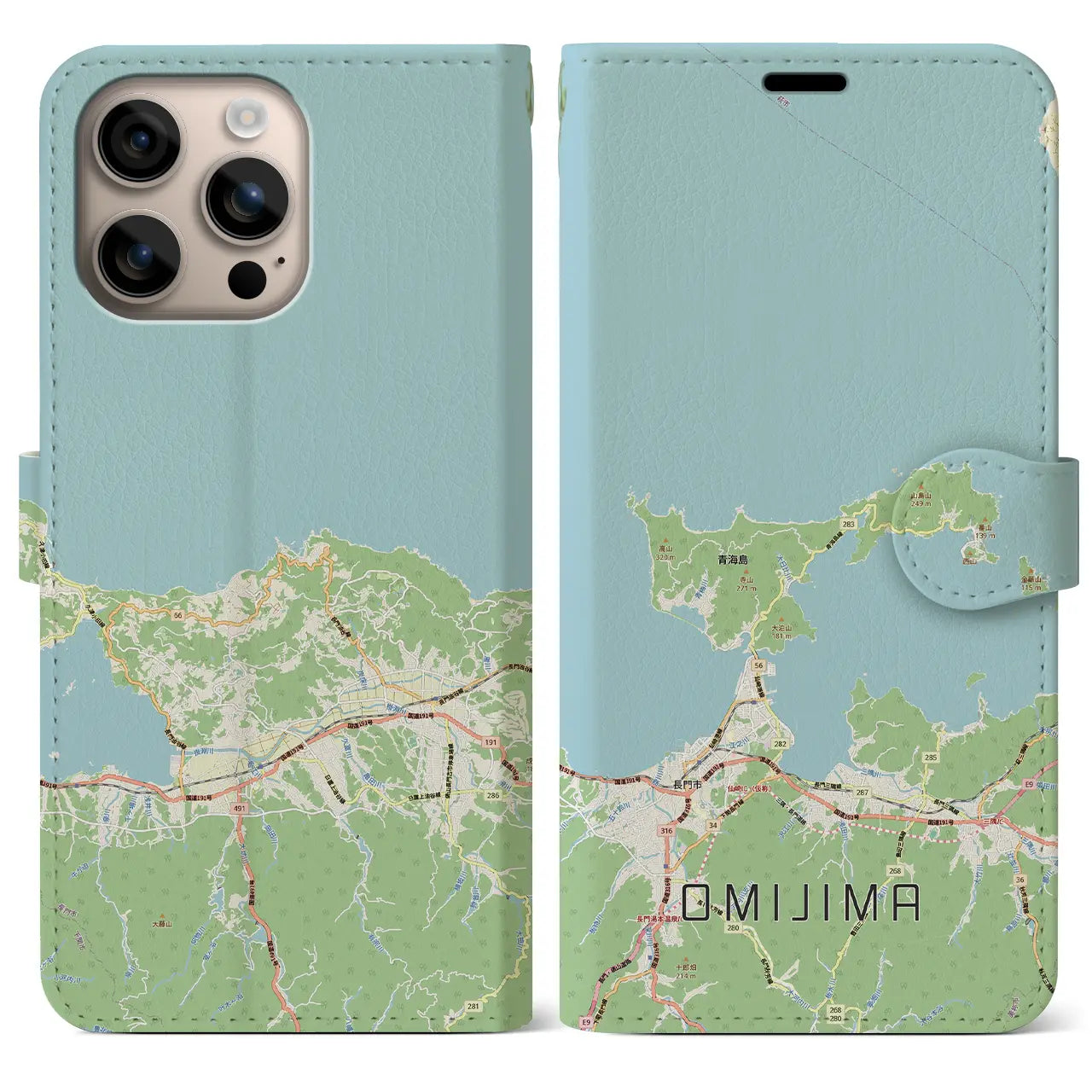 【青海島(山口県)】地図柄iPhoneケース(手帳タイプ)