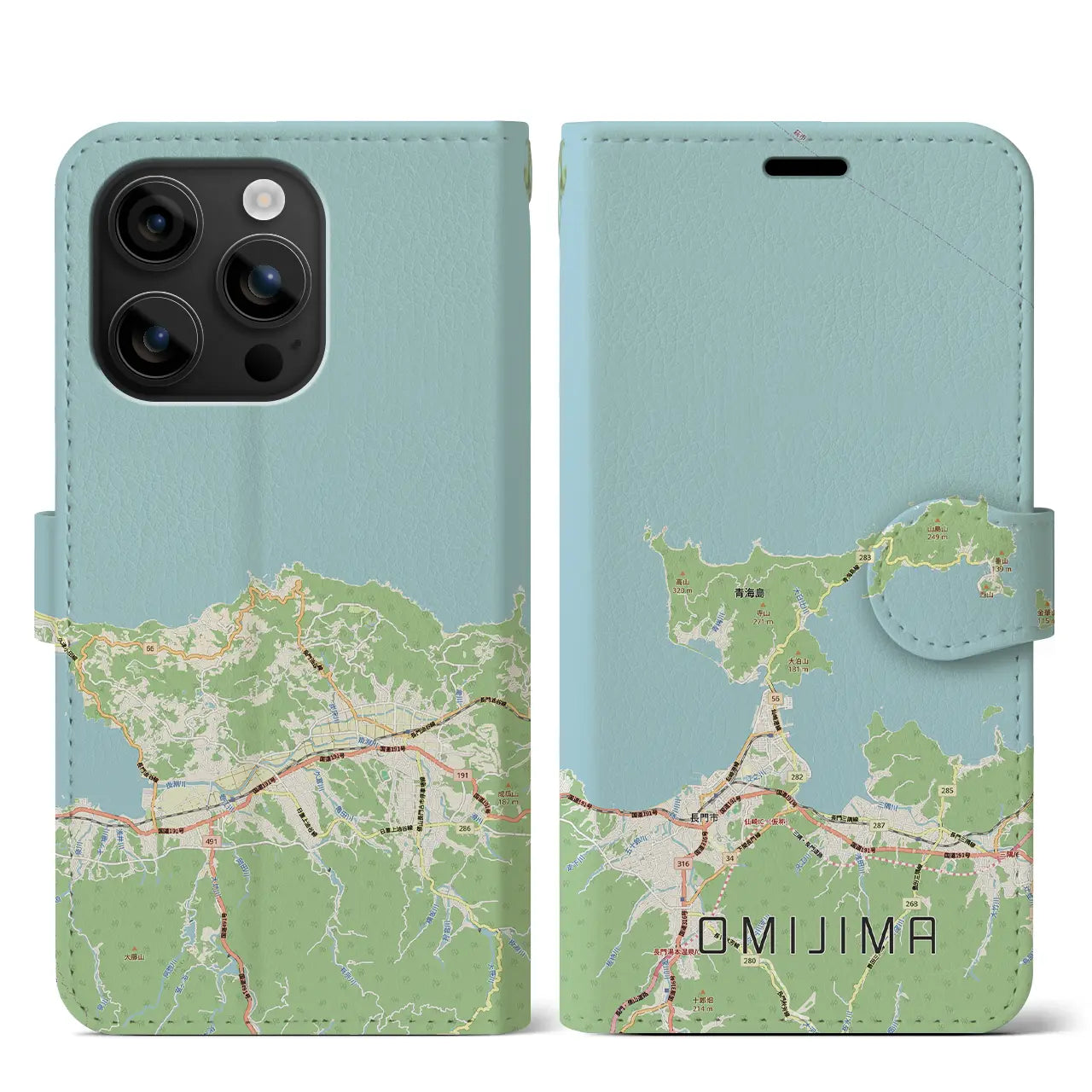 【青海島(山口県)】地図柄iPhoneケース(手帳タイプ)