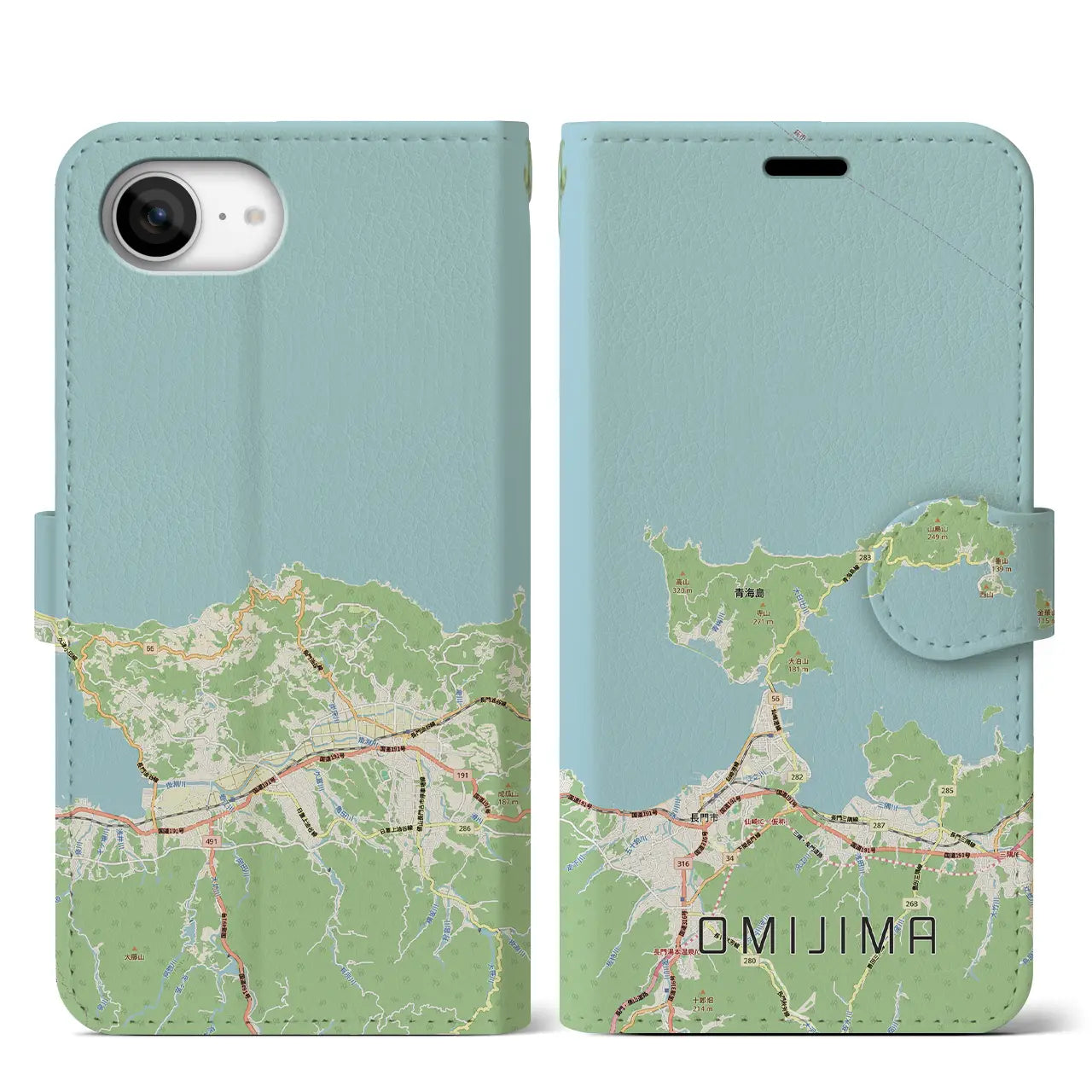 【青海島(山口県)】地図柄iPhoneケース(手帳タイプ)