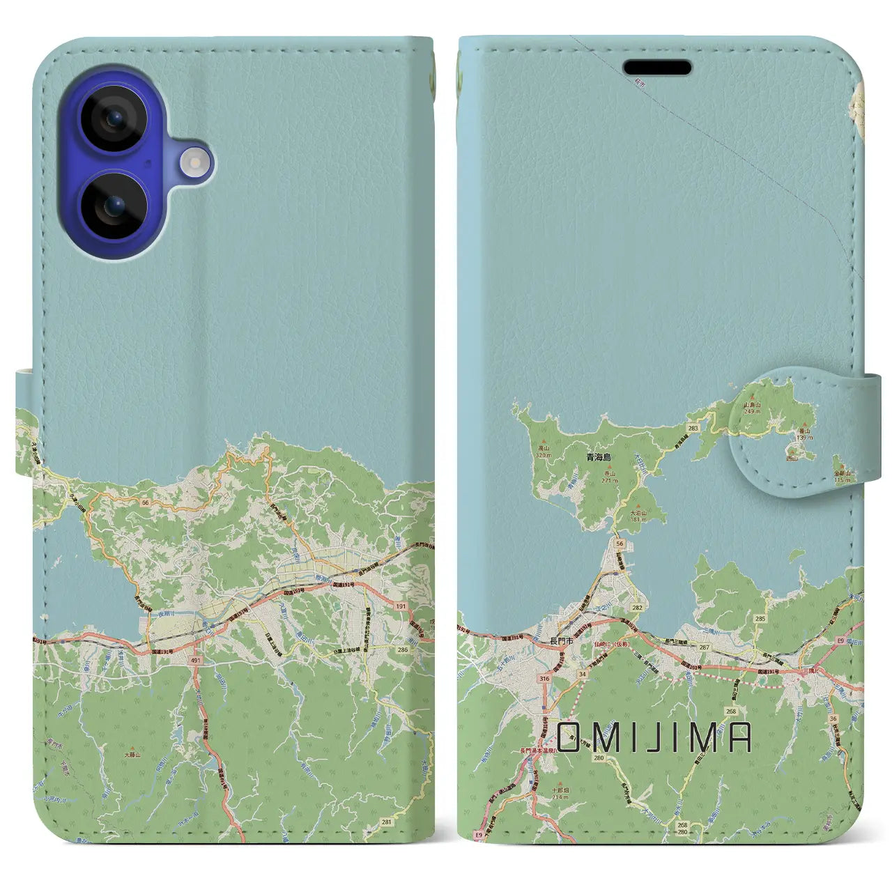 【青海島(山口県)】地図柄iPhoneケース(手帳タイプ)