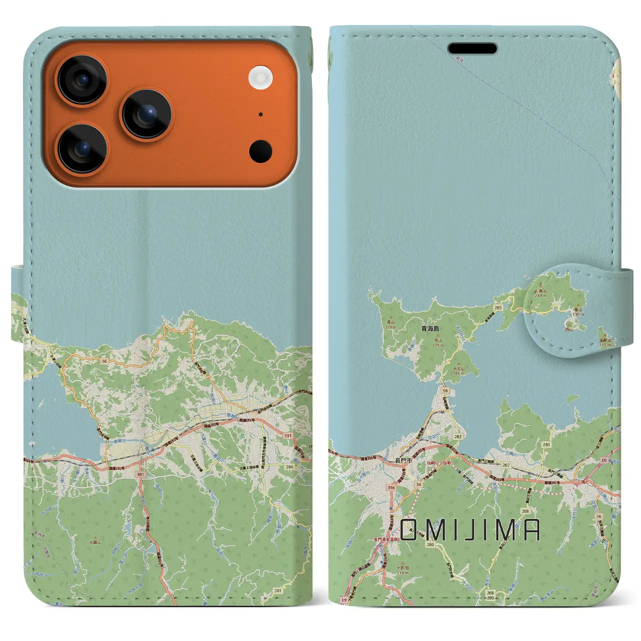 【青海島(山口県)】地図柄iPhoneケース(手帳タイプ)ナチュラル・iPhone 17 Pro Max 用