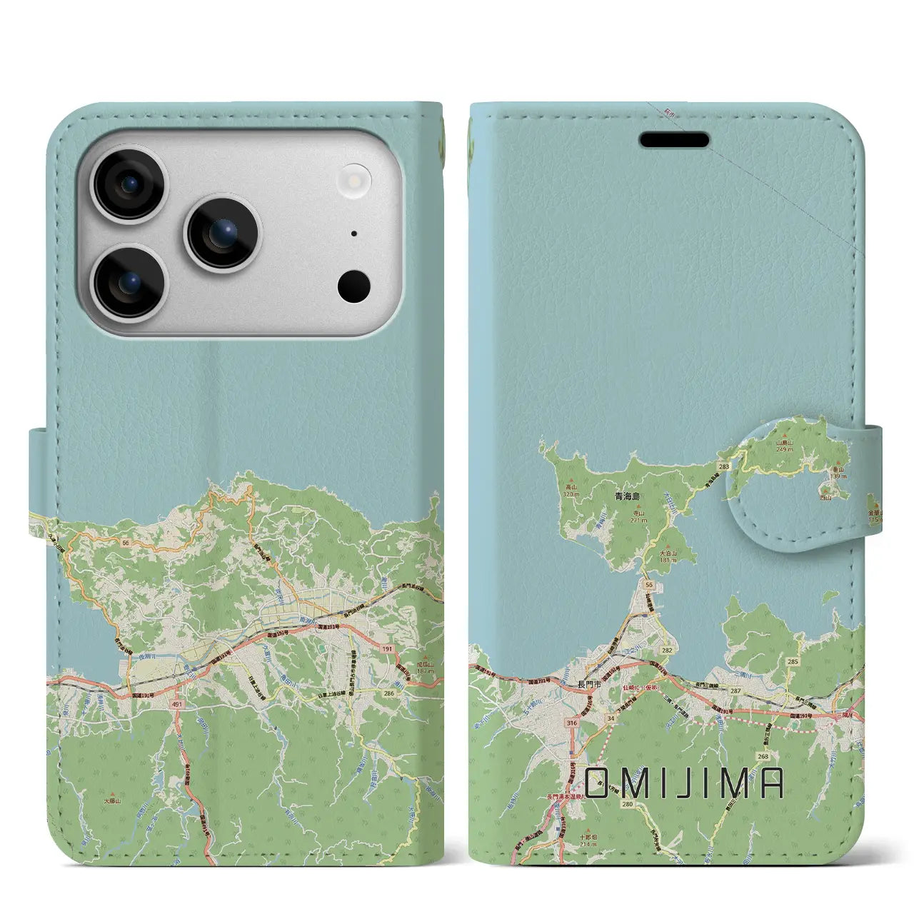 【青海島(山口県)】地図柄iPhoneケース(手帳タイプ)