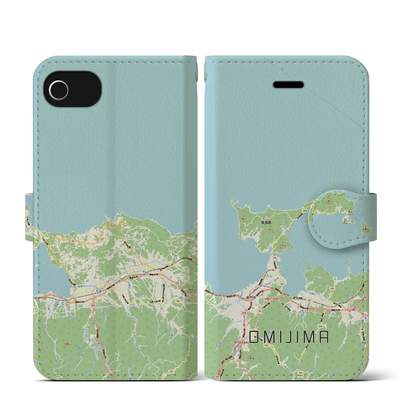 【青海島(山口県)】地図柄iPhoneケース(手帳タイプ)