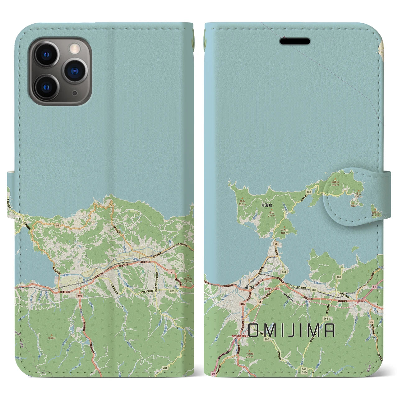 【青海島(山口県)】地図柄iPhoneケース(手帳タイプ)