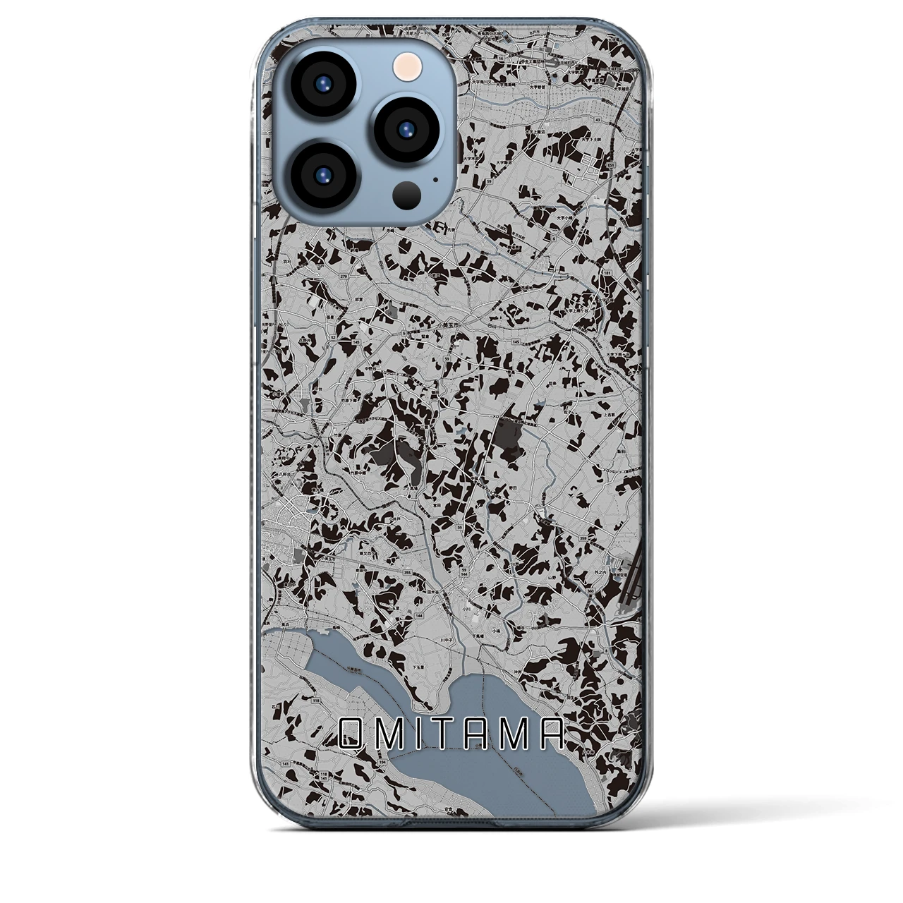 【小美玉(茨城県)】地図柄iPhoneケース(クリアタイプ)モノトーン・iPhone 13 Pro Max 用