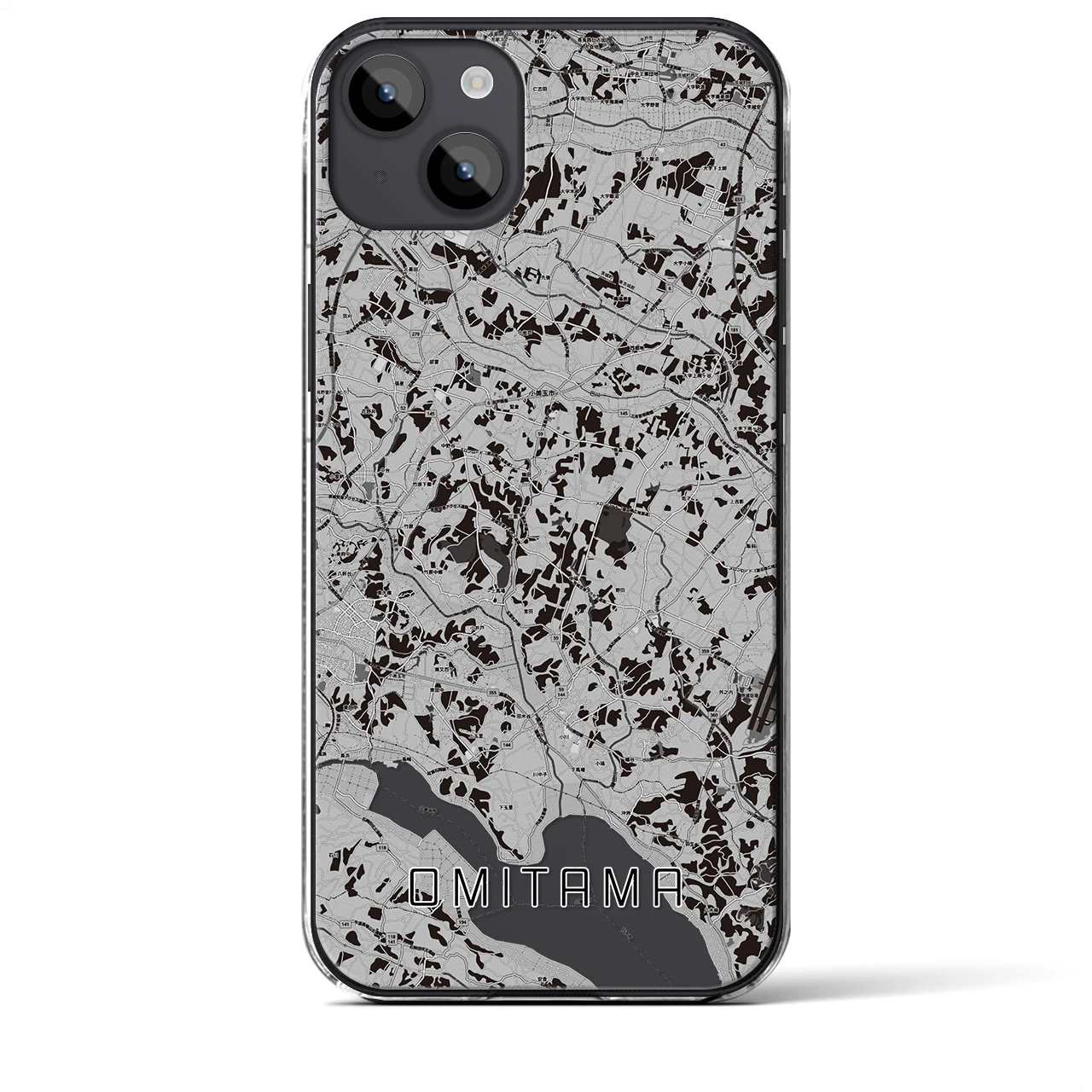【小美玉(茨城県)】地図柄iPhoneケース(クリアタイプ)モノトーン・iPhone 14 Plus 用