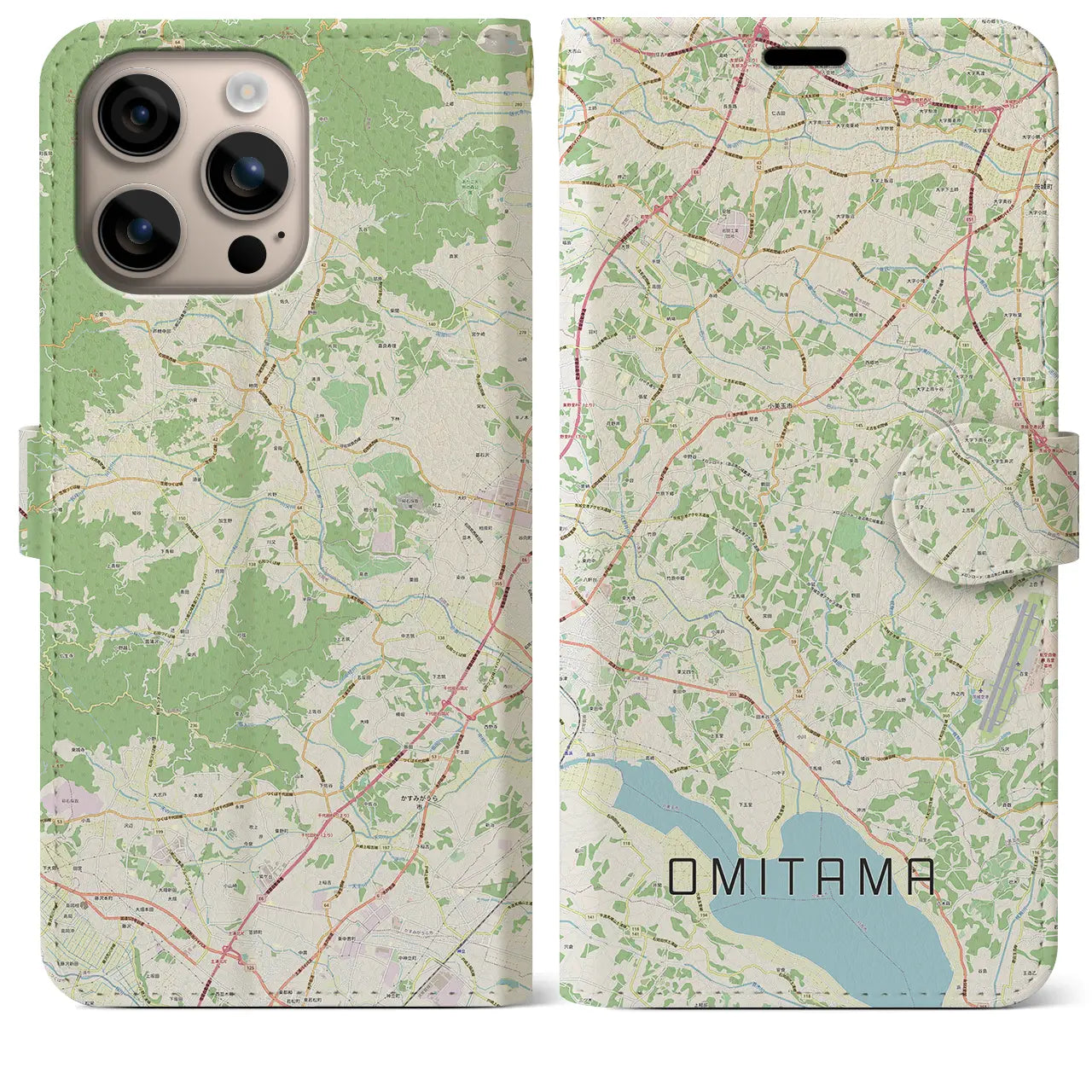 【小美玉(茨城県)】地図柄iPhoneケース(手帳タイプ)ナチュラル・iPhone 16 Plus 用