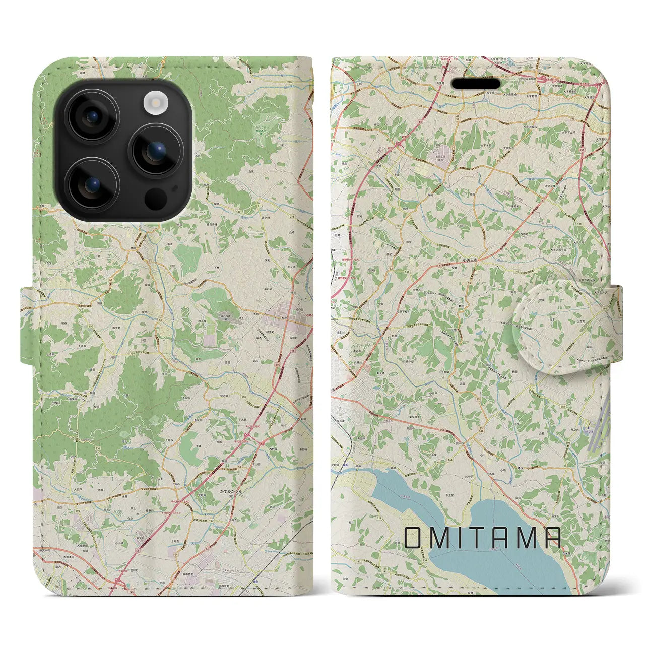 【小美玉(茨城県)】地図柄iPhoneケース(手帳タイプ)ナチュラル・iPhone 16 用