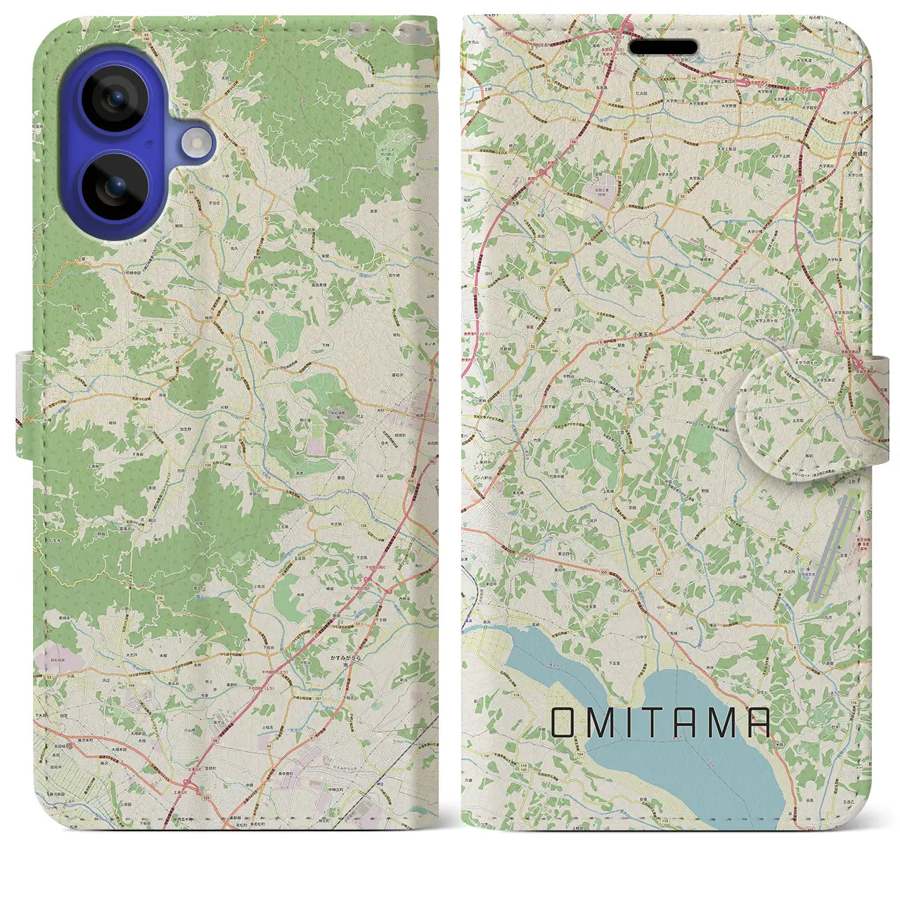 【小美玉(茨城県)】地図柄iPhoneケース(手帳タイプ)ナチュラル・iPhone 16 Pro Max 用