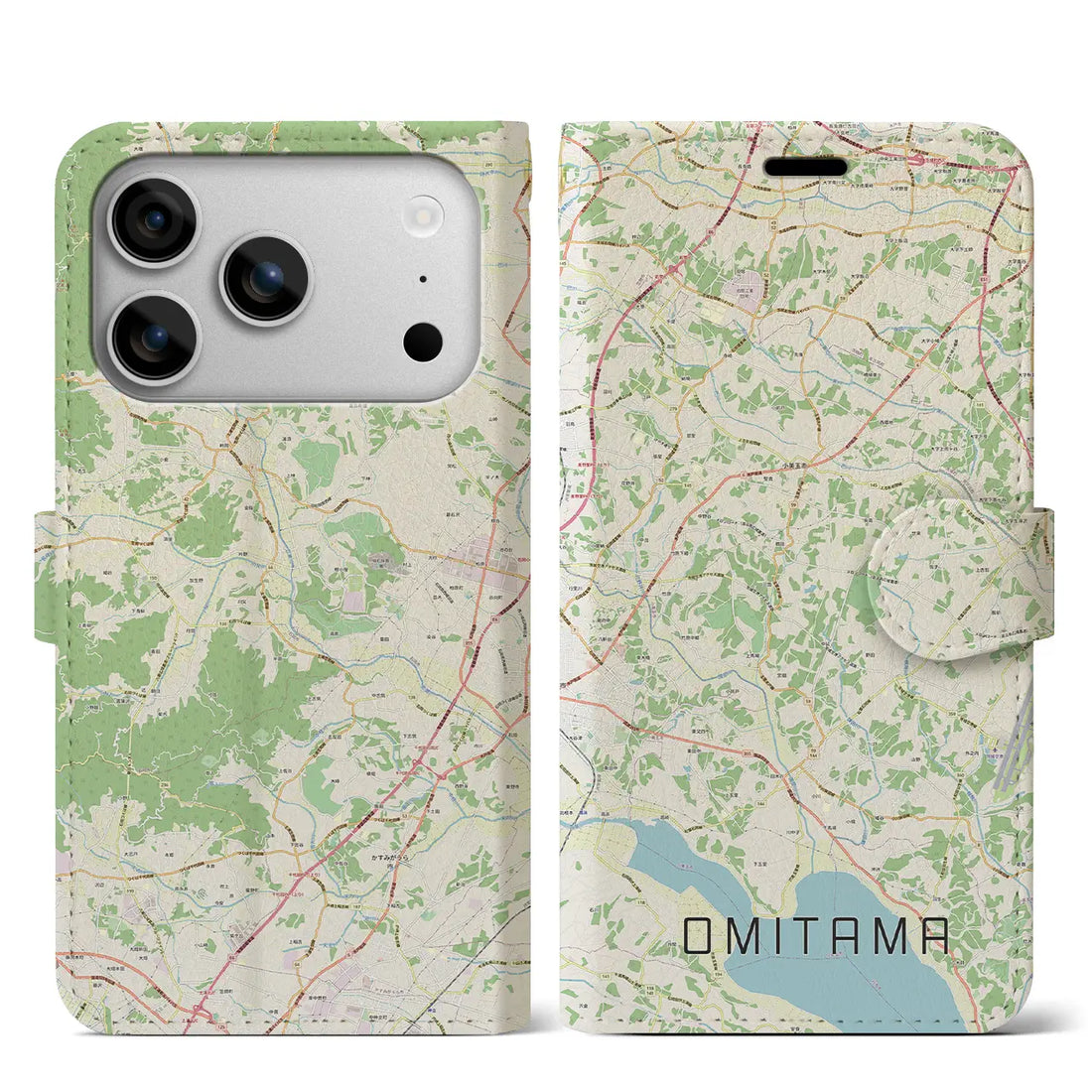 【小美玉(茨城県)】地図柄iPhoneケース(手帳タイプ)ナチュラル・iPhone 17 Pro Max 用