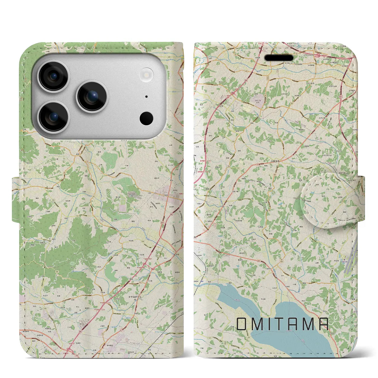 【小美玉(茨城県)】地図柄iPhoneケース(手帳タイプ)ナチュラル・iPhone 17 Pro Max 用