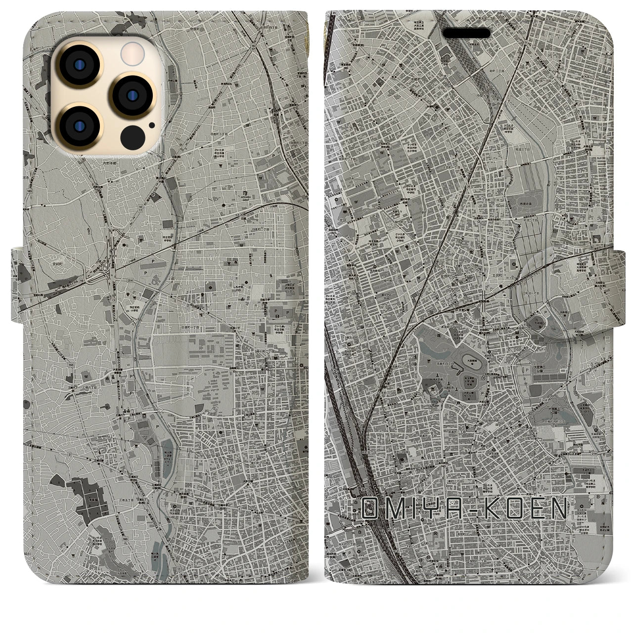 【大宮公園(埼玉県)】地図柄iPhoneケース(手帳タイプ)