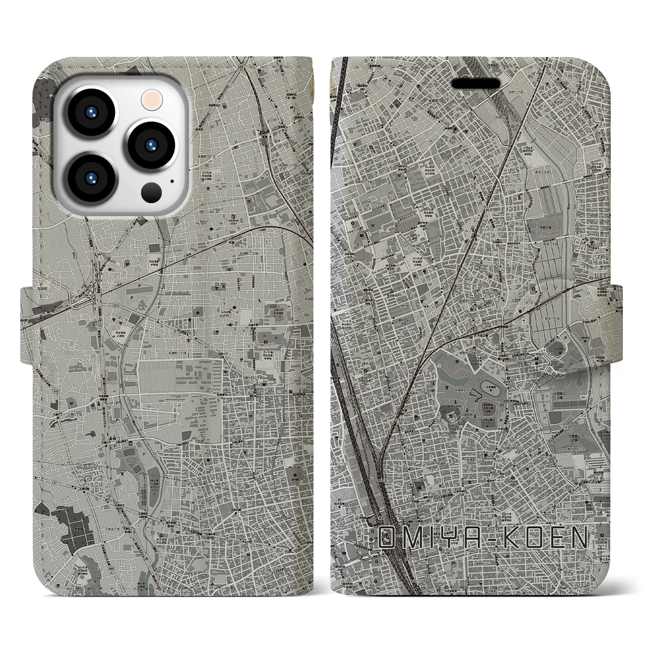 【大宮公園(埼玉県)】地図柄iPhoneケース(手帳タイプ)