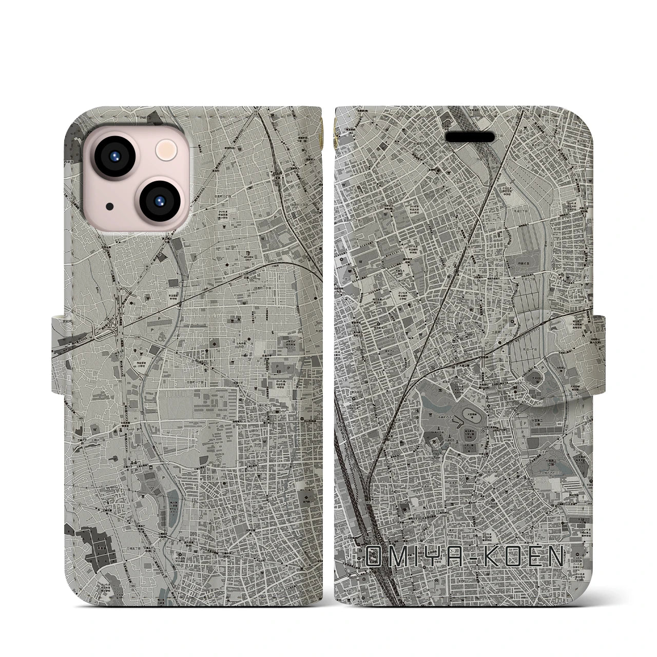 【大宮公園(埼玉県)】地図柄iPhoneケース(手帳タイプ)