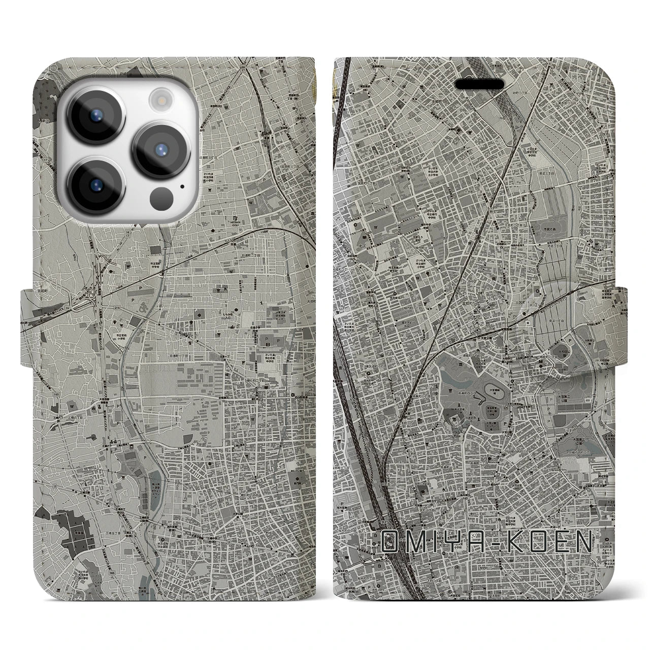 【大宮公園(埼玉県)】地図柄iPhoneケース(手帳タイプ)