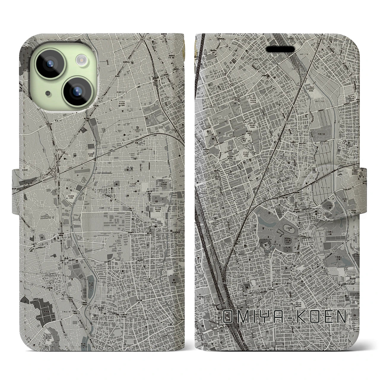 【大宮公園(埼玉県)】地図柄iPhoneケース(手帳タイプ)