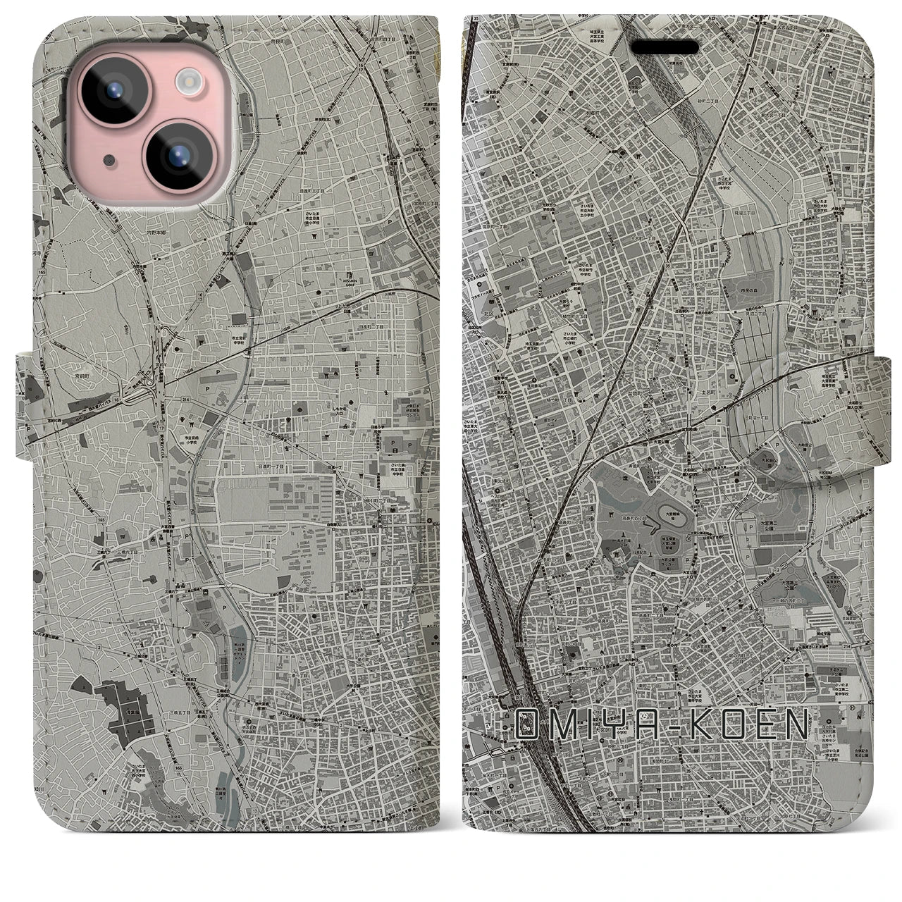 【大宮公園(埼玉県)】地図柄iPhoneケース(手帳タイプ)