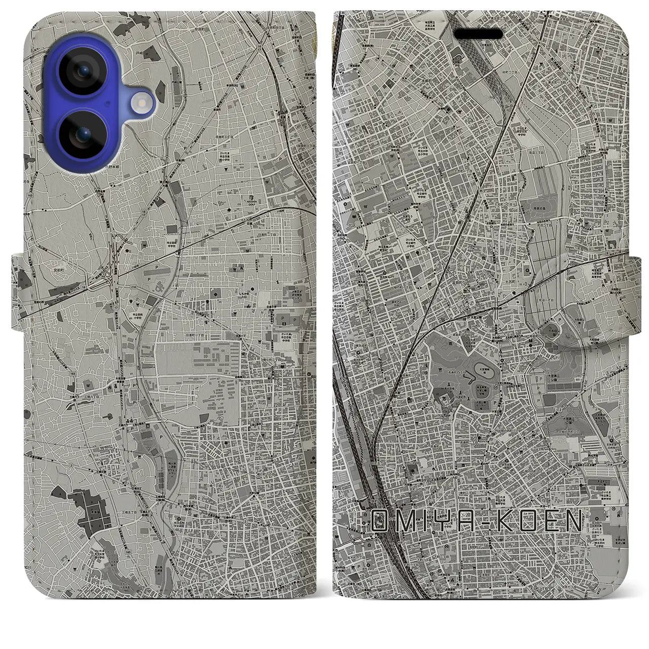 【大宮公園(埼玉県)】地図柄iPhoneケース(手帳タイプ)