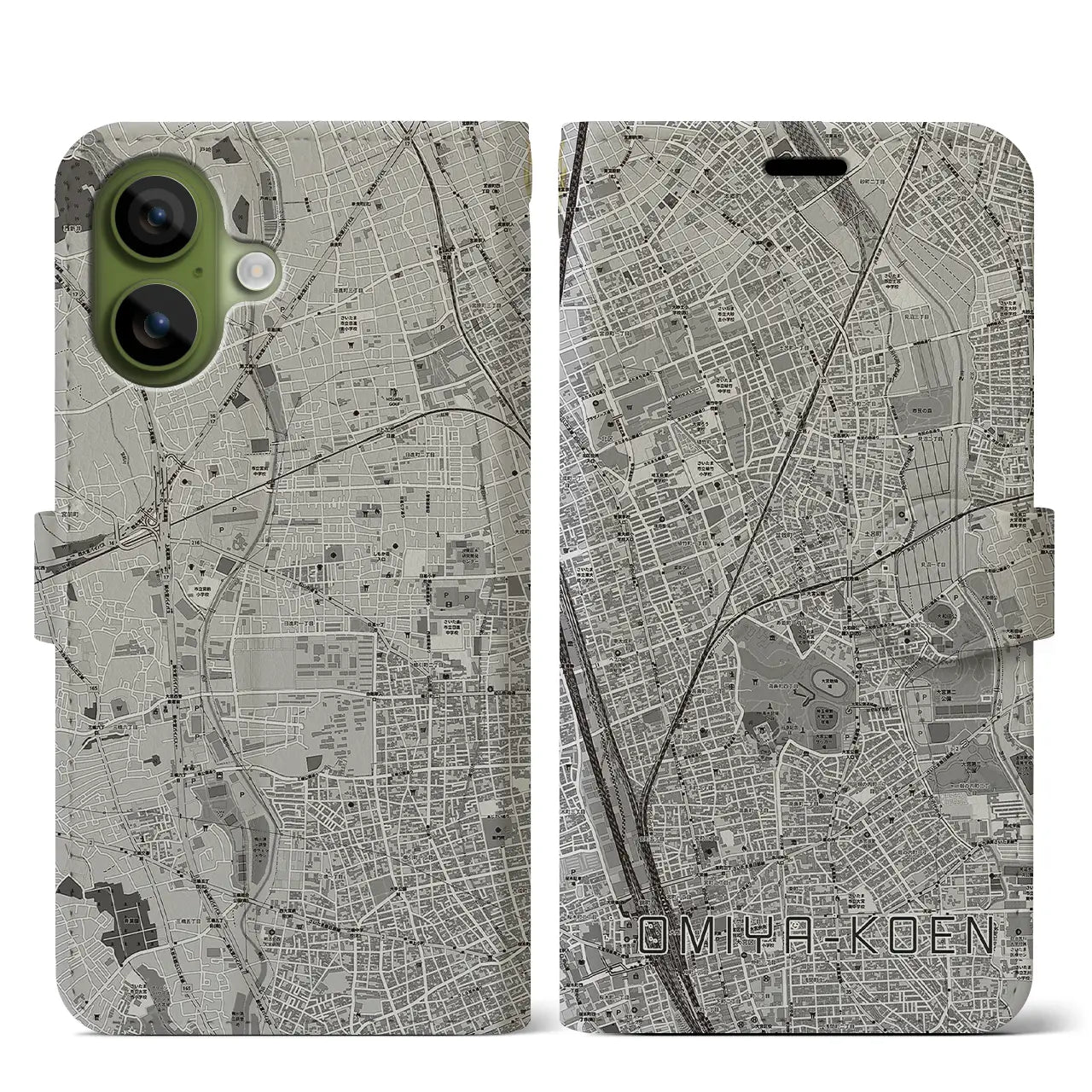 【大宮公園(埼玉県)】地図柄iPhoneケース(手帳タイプ)