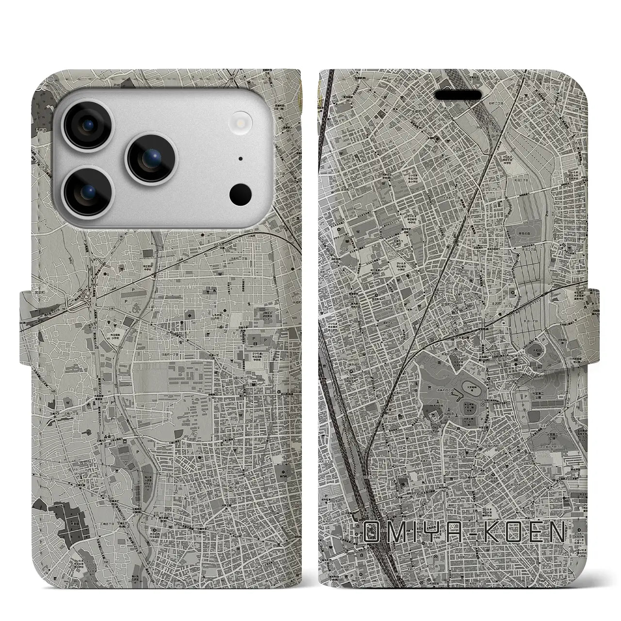 【大宮公園(埼玉県)】地図柄iPhoneケース(手帳タイプ)