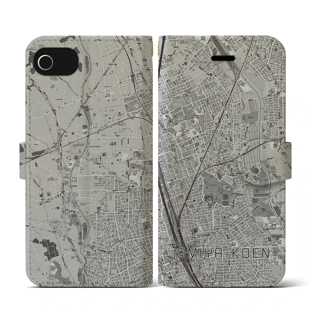 【大宮公園(埼玉県)】地図柄iPhoneケース(手帳タイプ)