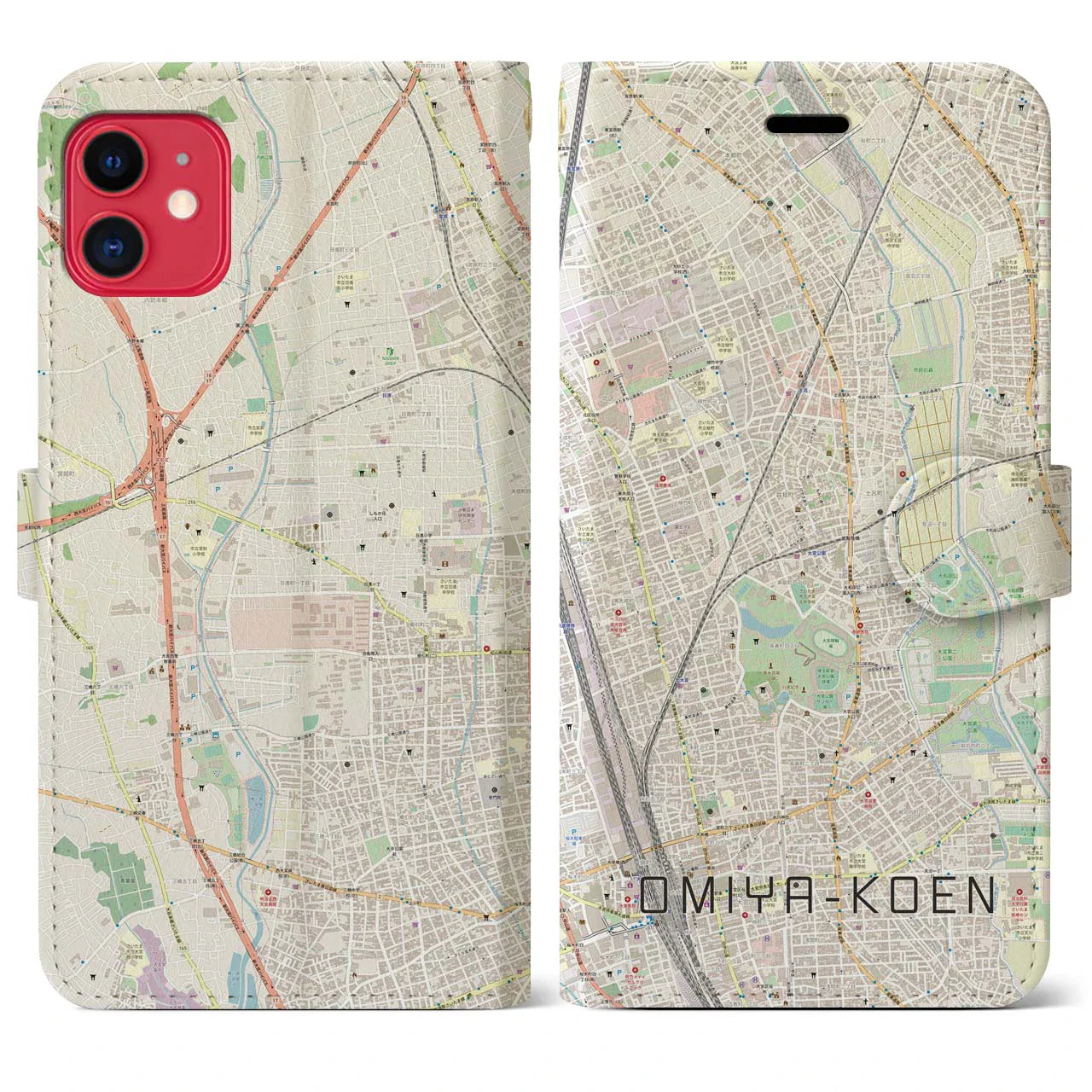 【大宮公園(埼玉県)】地図柄iPhoneケース(手帳タイプ)ナチュラル・iPhone 11 用