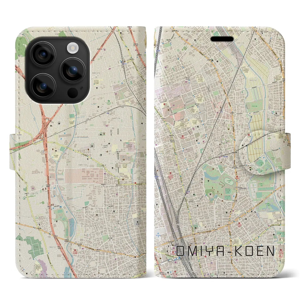 【大宮公園(埼玉県)】地図柄iPhoneケース(手帳タイプ)ナチュラル・iPhone 16 用