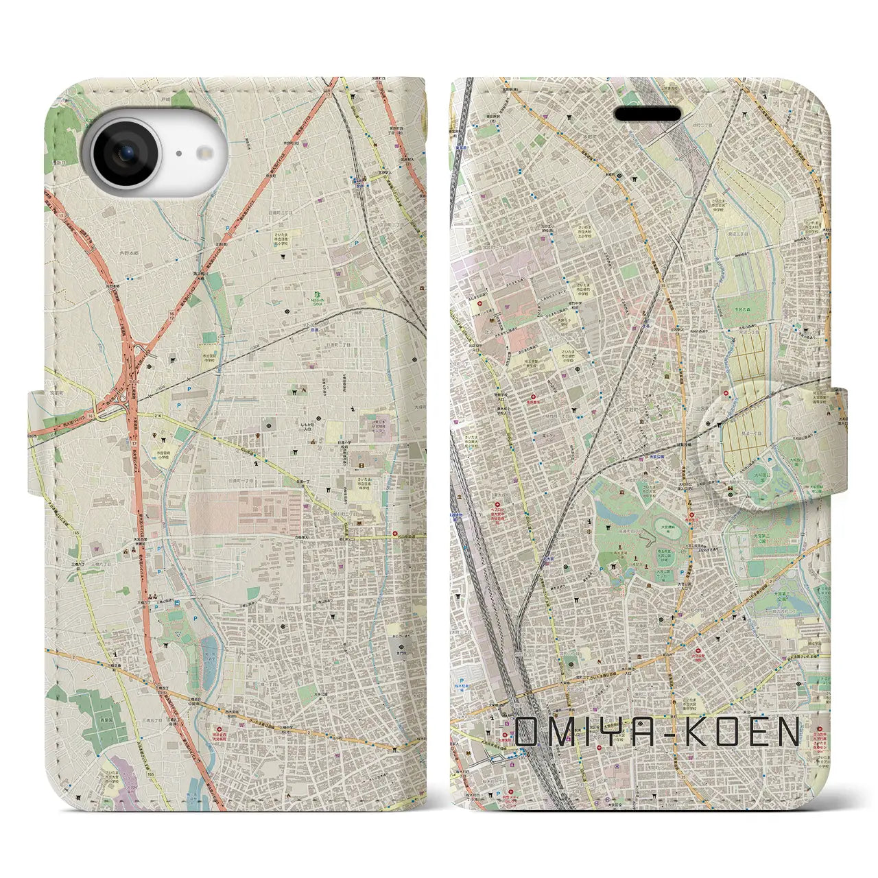 【大宮公園(埼玉県)】地図柄iPhoneケース(手帳タイプ)